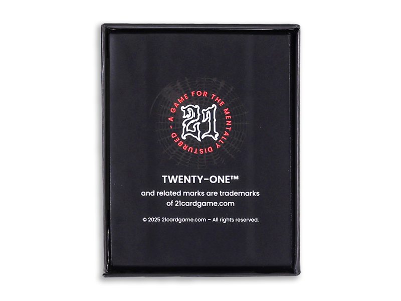 The black 21 Card Game box with its red and white logo