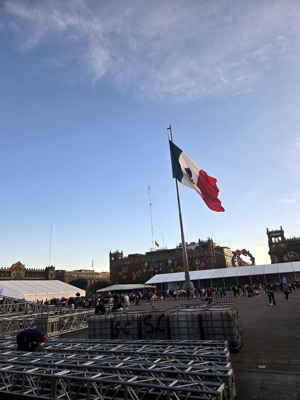 The Mexican flag over the Zócalo in Mexico City